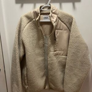 Zara Cream Teddy Jacket Plush Cozy Style